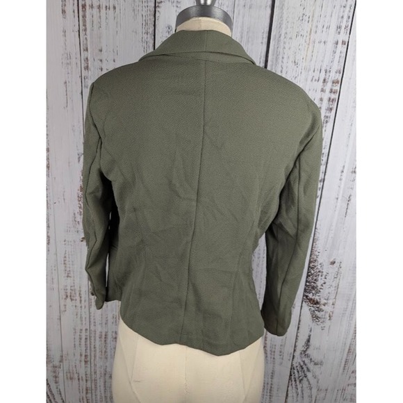Bar III Knit-Crepe Ruched-Sleeve Blazer Dusty Olive Women's Size S Open - Picture 3 of 5